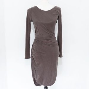 Halston Heritage Women's Grey Long Sleeve, Fitted, Ruched Dress